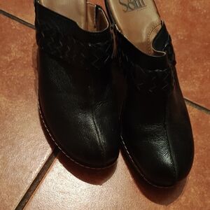 Sofft Black Woven Leather Slip-On Clogs